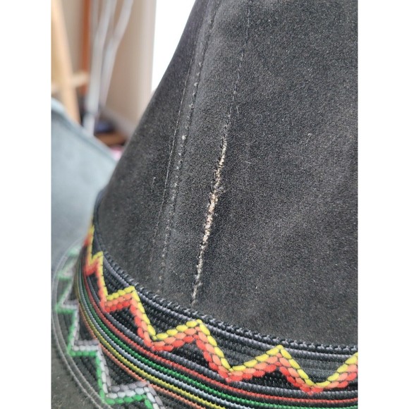 VTG UNITED HATTERS CAP & MILLINERY Black Suede COWBOY HAT SZ XL Colorful Band - Picture 2 of 12